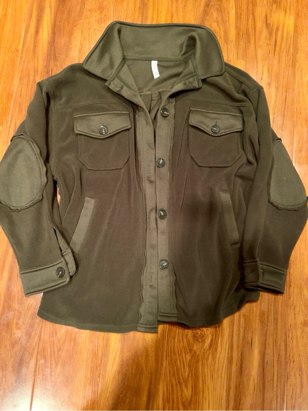 Zenana Olive Green Fleece Button Up Shacket Jacket Medium